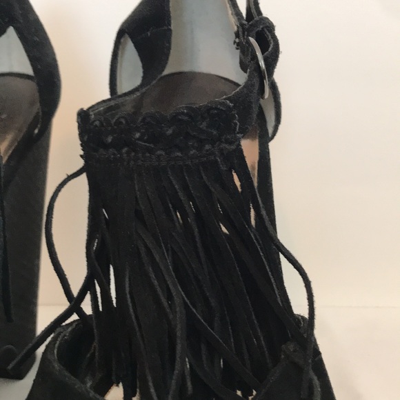 Carlos Black suede wedge platform with tassel/fringe - Picture 5 of 6